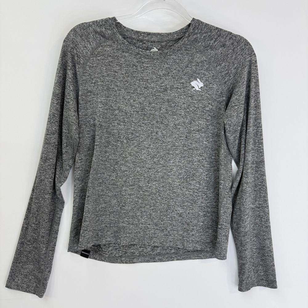 Rabbit EZ Tee LS Shirt Womens MD Grey Heathered Raglan Performance Running Top